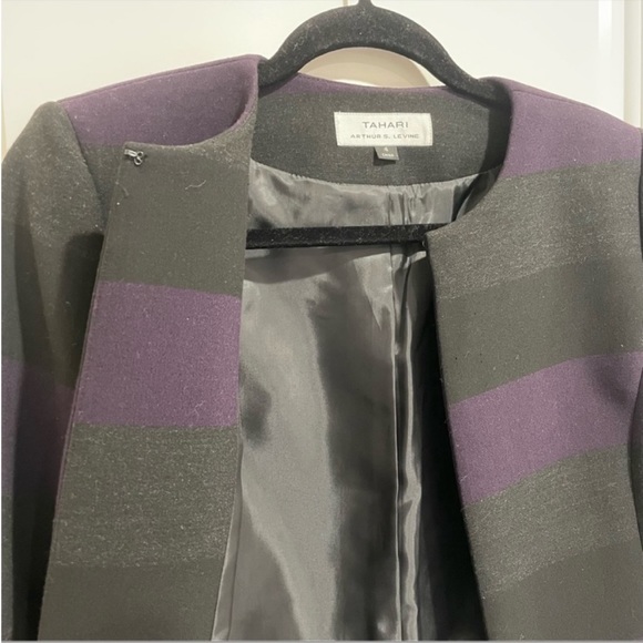 Tahari Blazer Striped Collarless Purple Gray Black Women's Size 4 - Picture 5 of 12